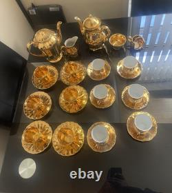 Gold White Porcelain Tea Set Teapot Coffee Pot Creamer Sugar Bowl Cups Saucers