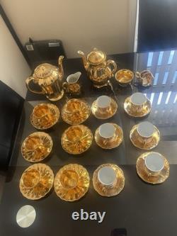 Gold White Porcelain Tea Set Teapot Coffee Pot Creamer Sugar Bowl Cups Saucers