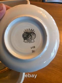 Gold & White Porcelain Tea Set Teapot Sugar Bowl Creamer Cups & Saucers