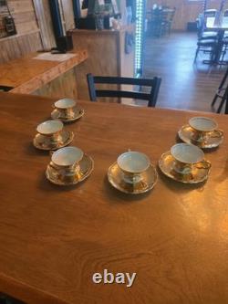 Gold & White Porcelain Tea Set Teapot Sugar Bowl Creamer Cups & Saucers
