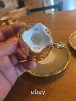 Gold & White Porcelain Tea Set Teapot Sugar Bowl Creamer Cups & Saucers