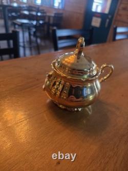 Gold & White Porcelain Tea Set Teapot Sugar Bowl Creamer Cups & Saucers