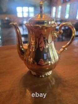 Gold & White Porcelain Tea Set Teapot Sugar Bowl Creamer Cups & Saucers