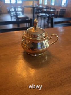 Gold & White Porcelain Tea Set Teapot Sugar Bowl Creamer Cups & Saucers