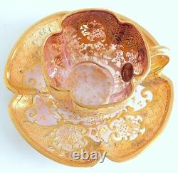 Gorgeous Antique Moser Bohemian Cranberry Gold Enamel Demitasse Cup & Saucer