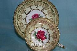 Gorgeous Vint Paragon bone china cup saucer- YellowithGold with Red Cabbage Rose