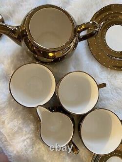 Gray's Pottery Stoke on Trent MCM Gold Gilt White Polka Dot Set