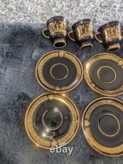 Greek KE Demitasse Coffee Cup & Saucer Set of 6 24K Gold Porcelain- Handmade