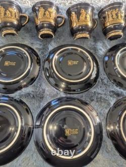 Greek KE Demitasse Coffee Cup & Saucer Set of 6 24K Gold Porcelain- Handmade