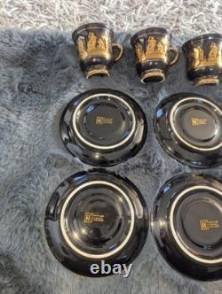 Greek KE Demitasse Coffee Cup & Saucer Set of 6 24K Gold Porcelain- Handmade