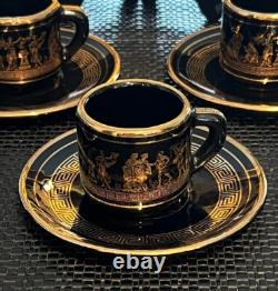 Greek Spathas 24K Gold Accent Cups & Saucers Neofitou Keramik Deco Plate Bundle