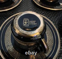 Greek Spathas 24K Gold Accent Cups & Saucers Neofitou Keramik Deco Plate Bundle
