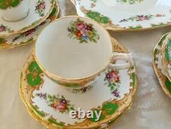 Grosvenor China Teaset England HERTFORD Floral Green Gold White 21 Pieces Unused