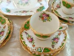 Grosvenor China Teaset England HERTFORD Floral Green Gold White 21 Pieces Unused