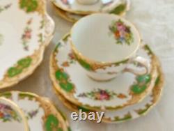 Grosvenor China Teaset England HERTFORD Floral Green Gold White 21 Pieces Unused