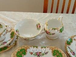 Grosvenor China Teaset England HERTFORD Floral Green Gold White 21 Pieces Unused