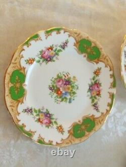 Grosvenor China Teaset England HERTFORD Floral Green Gold White 21 Pieces Unused