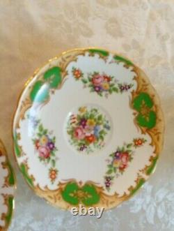 Grosvenor China Teaset England HERTFORD Floral Green Gold White 21 Pieces Unused