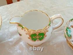 Grosvenor China Teaset England HERTFORD Floral Green Gold White 21 Pieces Unused