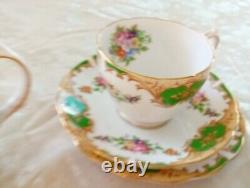 Grosvenor China Teaset England HERTFORD Floral Green Gold White 21 Pieces Unused
