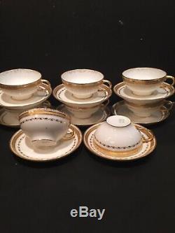 Guerin Limoges Cups & Saucers Set Of 8 Heavy Gold Etched Stunning
