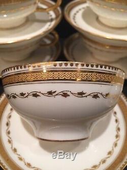 Guerin Limoges Cups & Saucers Set Of 8 Heavy Gold Etched Stunning