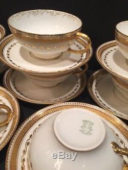 Guerin Limoges Cups & Saucers Set Of 8 Heavy Gold Etched Stunning