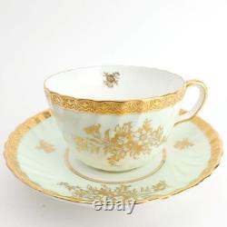 H5063 (Mint Green) by Minton Bone China Set of 10 Cups & Saucers Gold Encrusted