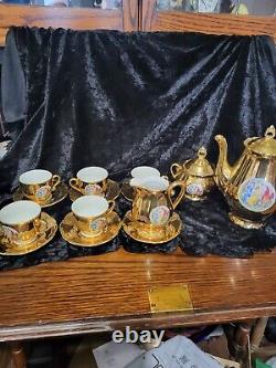 HAAS & CZJZEK CODOV CZECHOSLOVAKIA- Gold Lustre Coffee Pot, Cups and saucers