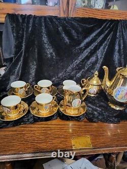 HAAS & CZJZEK CODOV CZECHOSLOVAKIA- Gold Lustre Coffee Pot, Cups and saucers