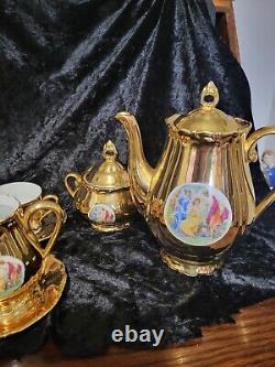 HAAS & CZJZEK CODOV CZECHOSLOVAKIA- Gold Lustre Coffee Pot, Cups and saucers