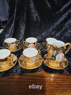 HAAS & CZJZEK CODOV CZECHOSLOVAKIA- Gold Lustre Coffee Pot, Cups and saucers