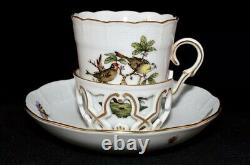 HEREND Rothschild Bird withJEWELRY HTF SET/4 Trembleuse Cups & Saucers #713