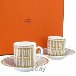 HERMES Espresso Coffee Cup Saucer Mosaique Gold Tableware 2 set Porcelain New