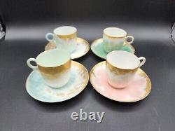 H&C Co Limoges tea cup saucers set of 4 Pastel and gold hand painted