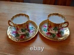 Hammersley Bone China 2 X Cup & Saucer Heavy Gold Gilt