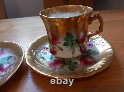 Hammersley Bone China 2 X Cup & Saucer Heavy Gold Gilt