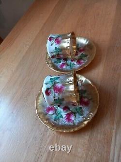 Hammersley Bone China 2 X Cup & Saucer Heavy Gold Gilt