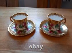 Hammersley Bone China 2 X Cup & Saucer Heavy Gold Gilt