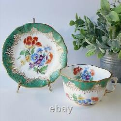 Hammersley & Co Tea Cup & Saucer RARE Teal Auqa Floral Pattern Gold Rim S. 311