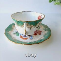 Hammersley & Co Tea Cup & Saucer RARE Teal Auqa Floral Pattern Gold Rim S. 311