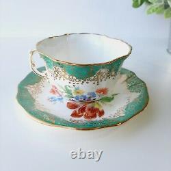 Hammersley & Co Tea Cup & Saucer RARE Teal Auqa Floral Pattern Gold Rim S. 311