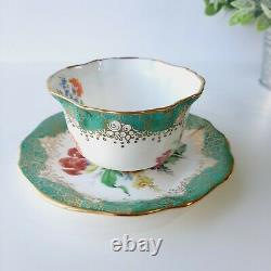 Hammersley & Co Tea Cup & Saucer RARE Teal Auqa Floral Pattern Gold Rim S. 311