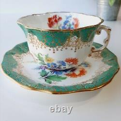 Hammersley & Co Tea Cup & Saucer RARE Teal Auqa Floral Pattern Gold Rim S. 311
