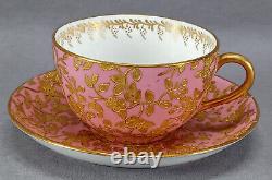 Hammersley Raised Gold Floral Pompadour Pink Tea Cup & Saucer Circa 1887-1912 B