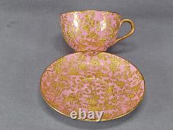 Hammersley Raised Gold Floral Pompadour Pink Tea Cup & Saucer Circa 1887-1912 B