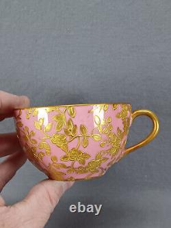Hammersley Raised Gold Floral Pompadour Pink Tea Cup & Saucer Circa 1887-1912 B