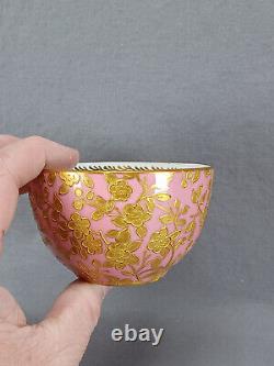 Hammersley Raised Gold Floral Pompadour Pink Tea Cup & Saucer Circa 1887-1912 B