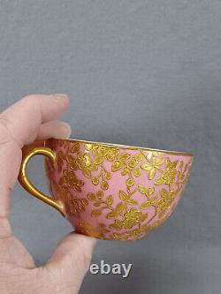 Hammersley Raised Gold Floral Pompadour Pink Tea Cup & Saucer Circa 1887-1912 B
