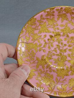 Hammersley Raised Gold Floral Pompadour Pink Tea Cup & Saucer Circa 1887-1912 B